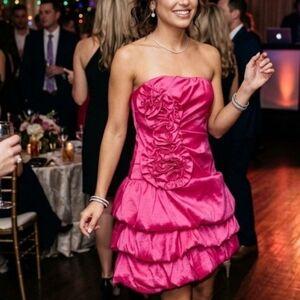 April Hot Pink Strapless Roseette Bubble Hem Mini Party Dress Size Small